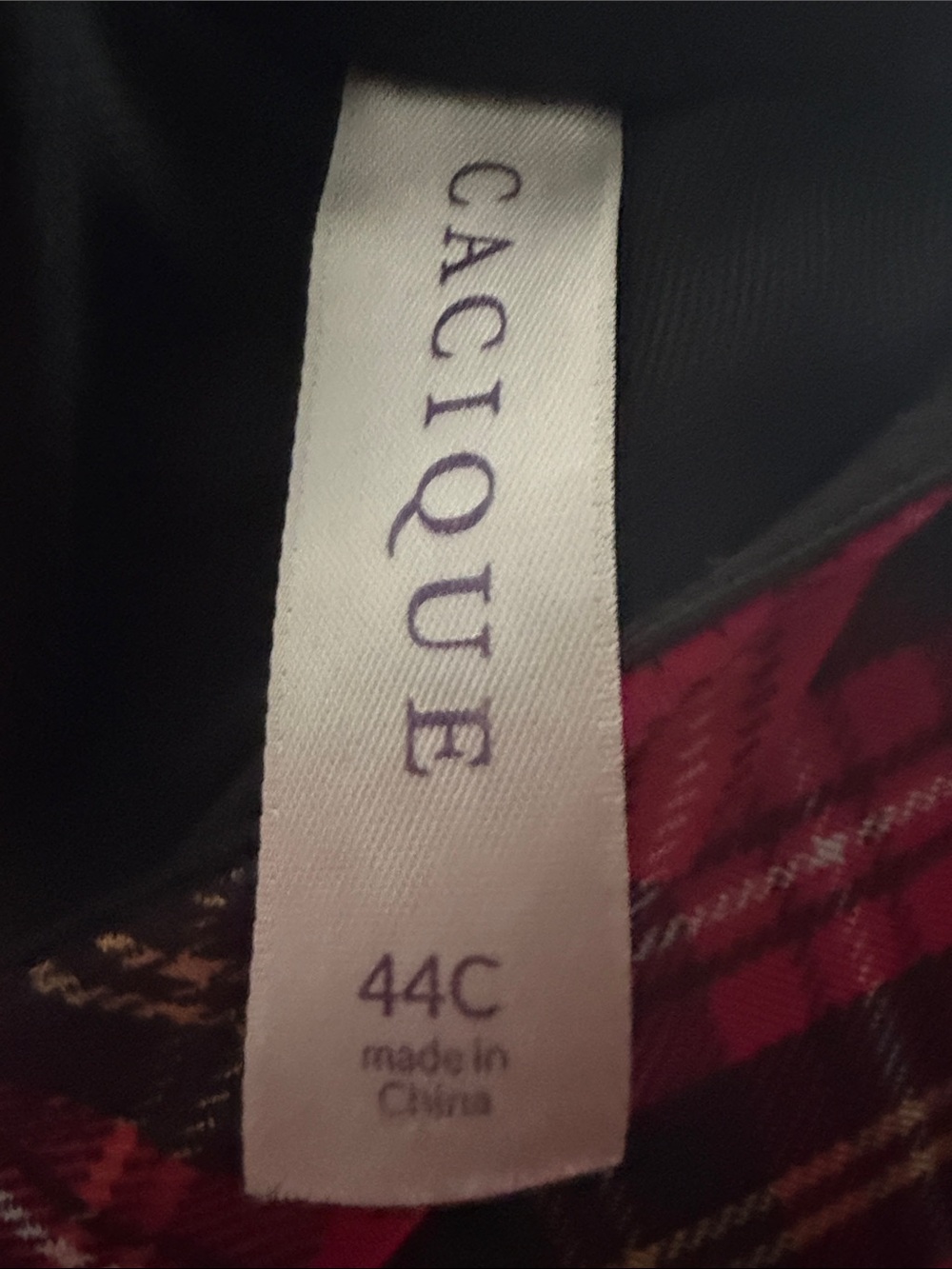 Cacique Boost Plunge Plaid Holiday Lace Bra in Red & Black 44C - Picture 8 of 9